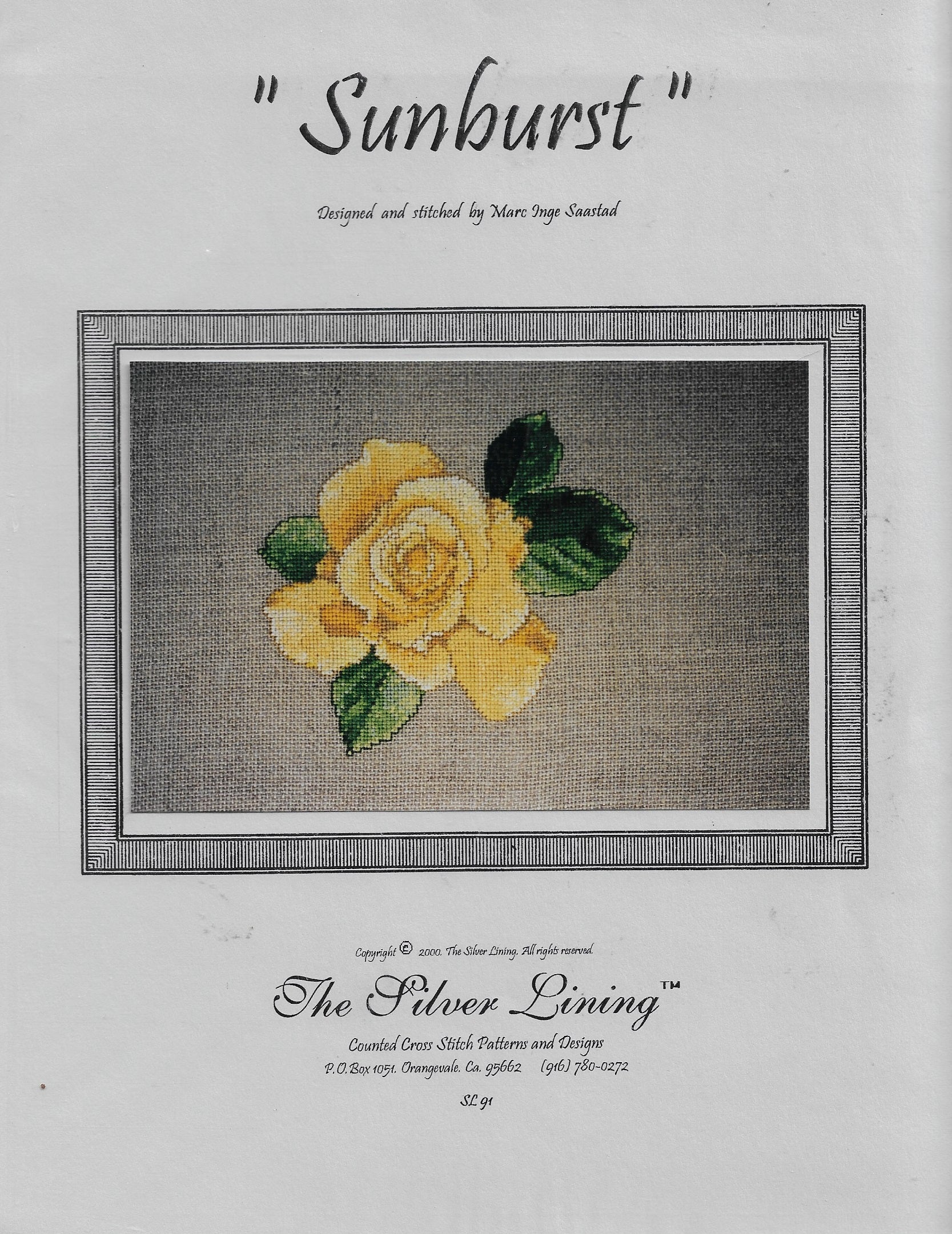 Silver Lining Sunbust yellow rose cross stitch pattern