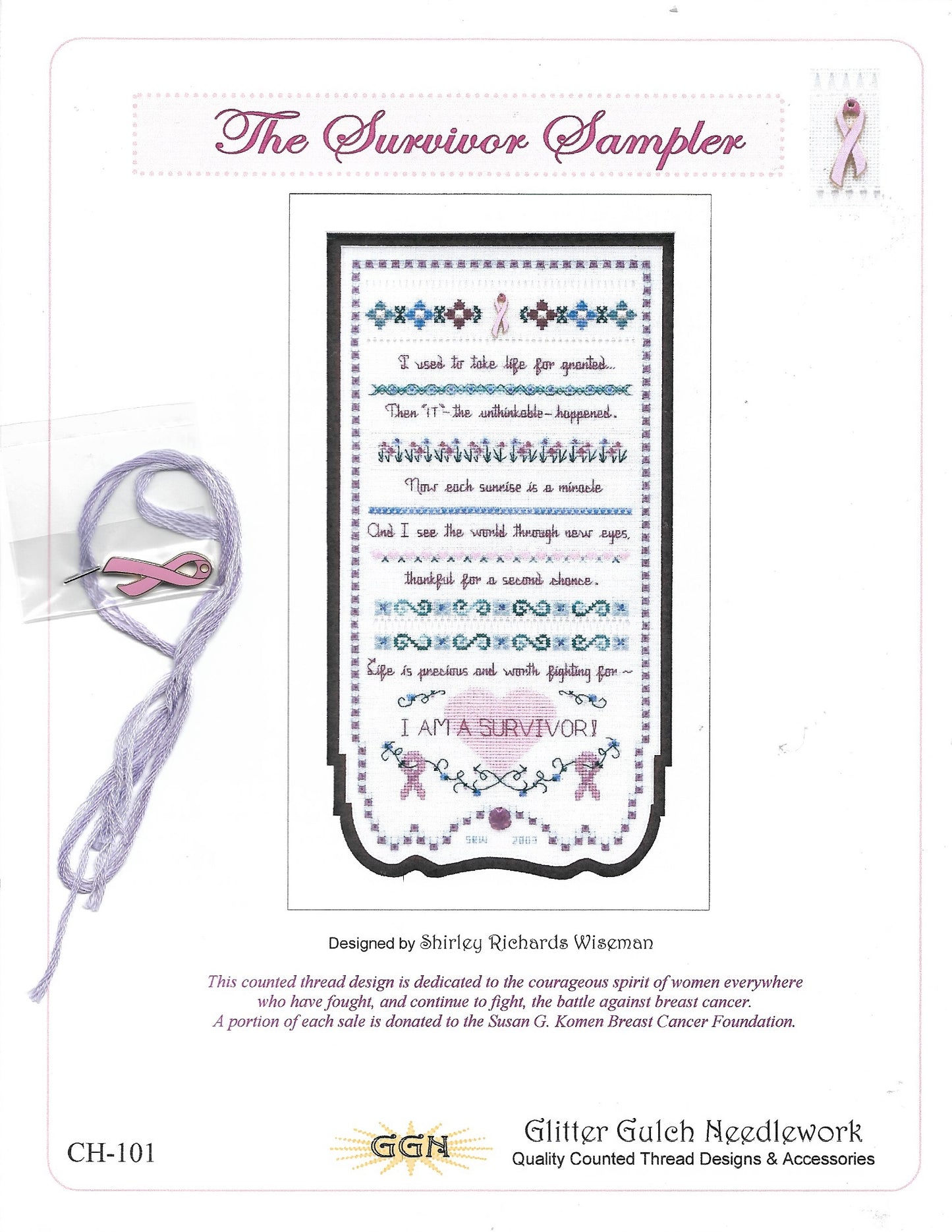 Glitter Gulch Needleworks The Survivor Sampler cancer cross stitch pattern