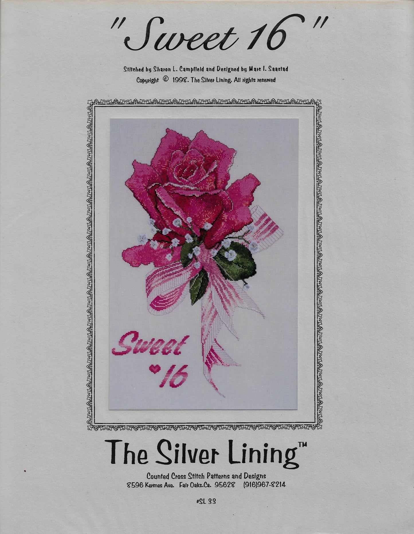 Silver Lining Sweet 16 flowers rose cross stitch pattern