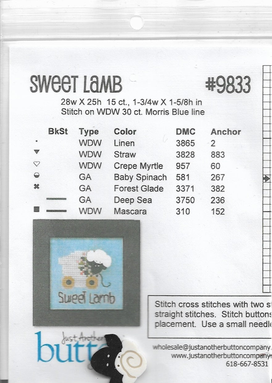 JABC Sweet Lamb cross stitch button pack and pattern