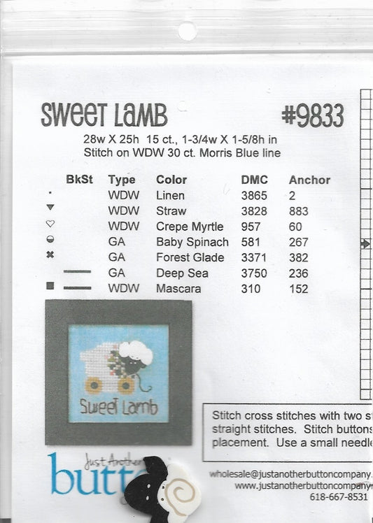 JABC Sweet Lamb cross stitch button pack and pattern