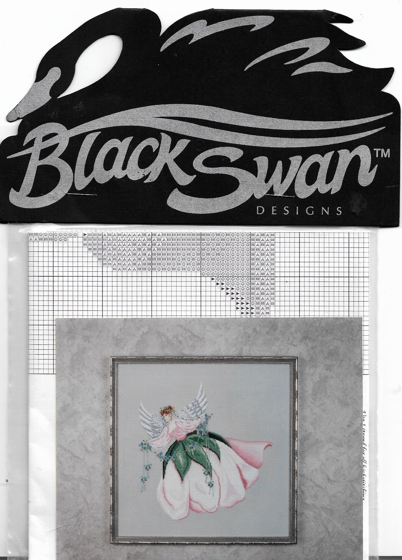 Black Swan Sweetheart Rose flower cross stitch pattern