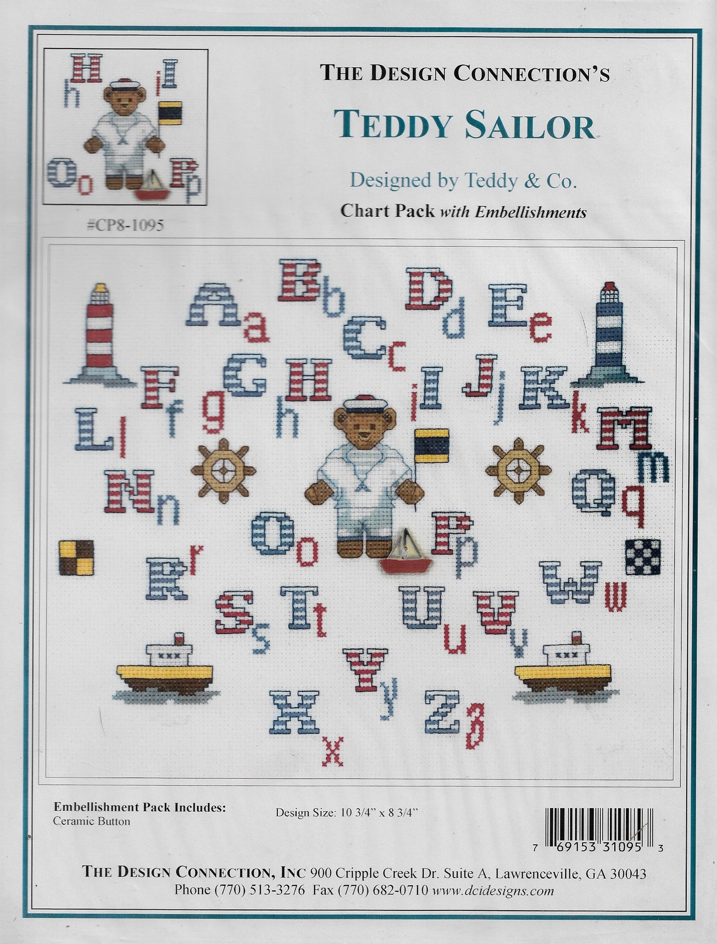 Design Connection Teddy Sailor cross stitch pattern