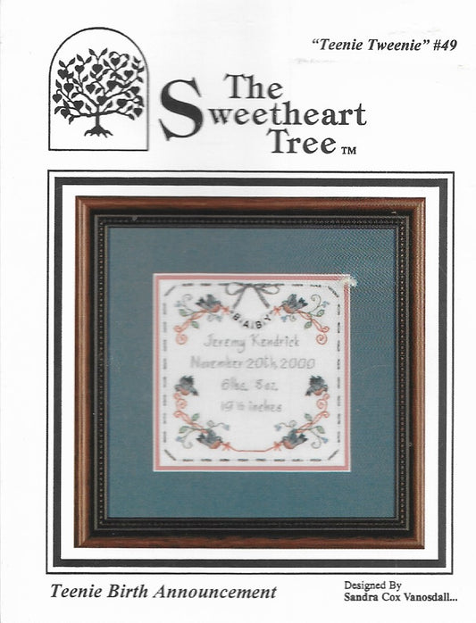Sweetheart Tree Teenie Birth Announcement TT49 baby cross stitch pattern
