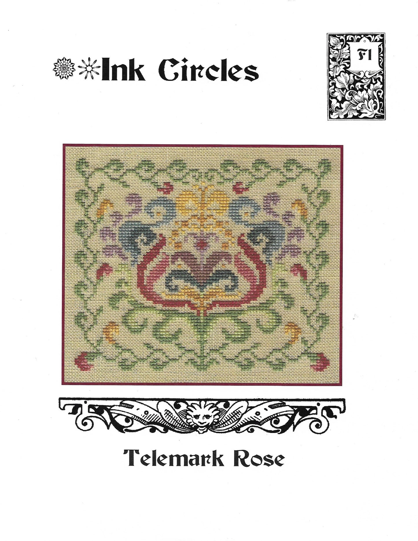 Ink Circles Telemark Rose, F1 flower mandala cross stitch pattern