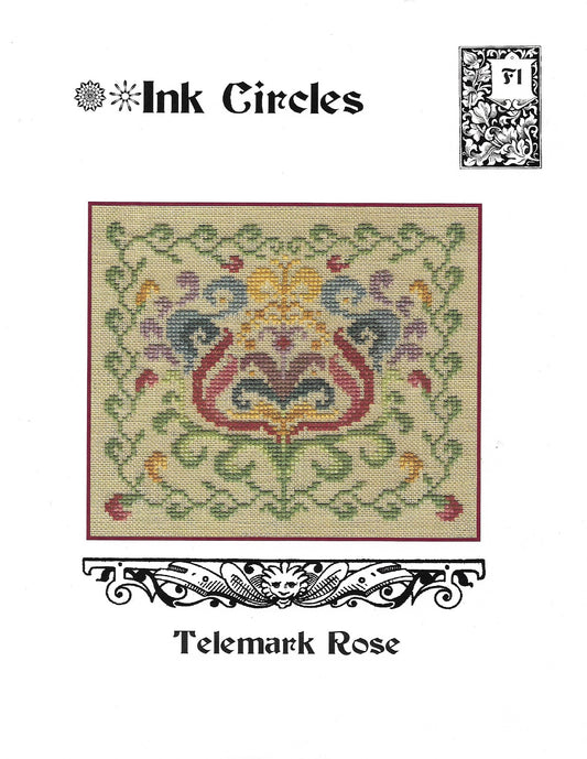 Ink Circles Telemark Rose, F1 flower mandala cross stitch pattern