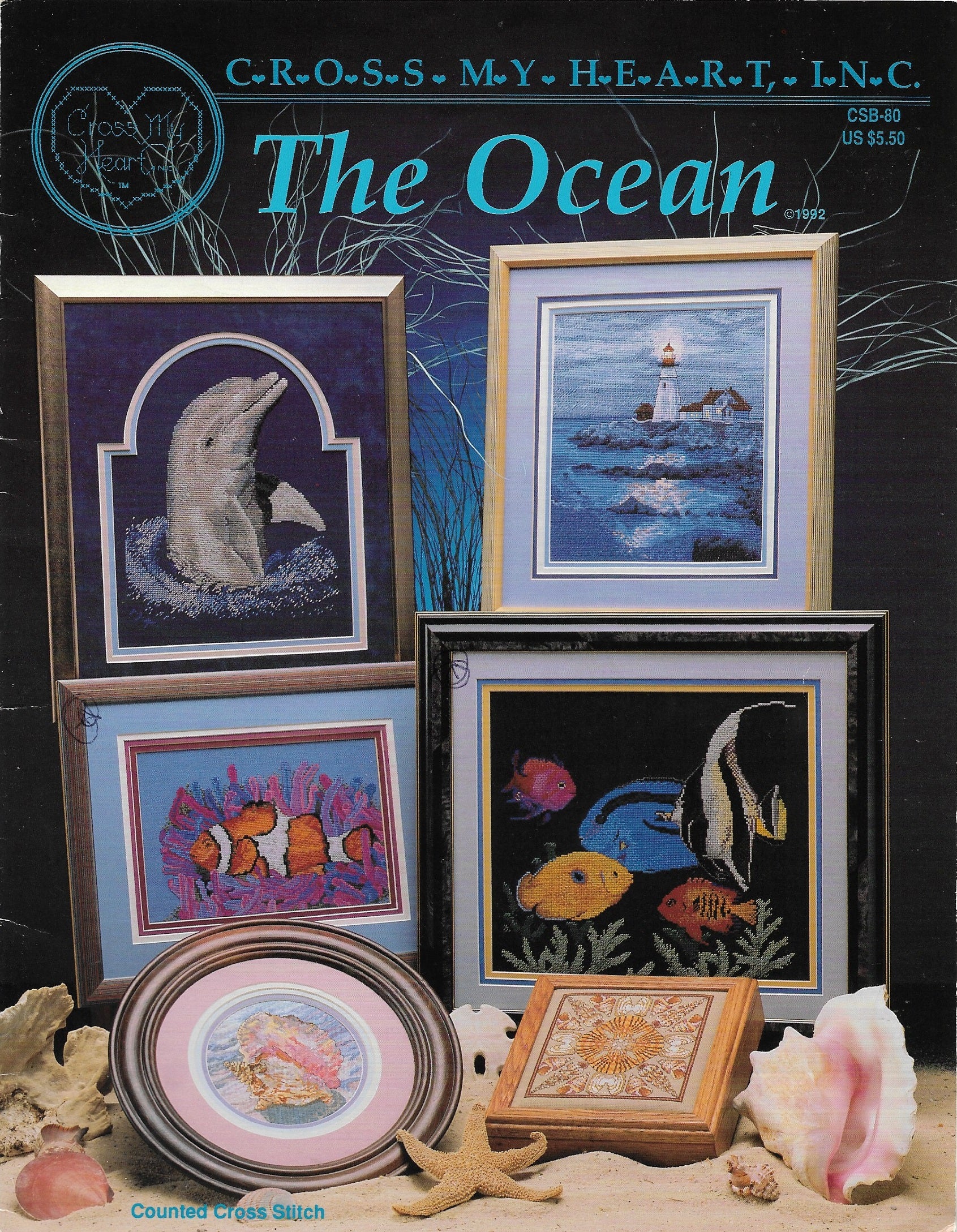 Cross My Heart The Ocean CSB-80 lighthouse dolphin cross stitch pattern