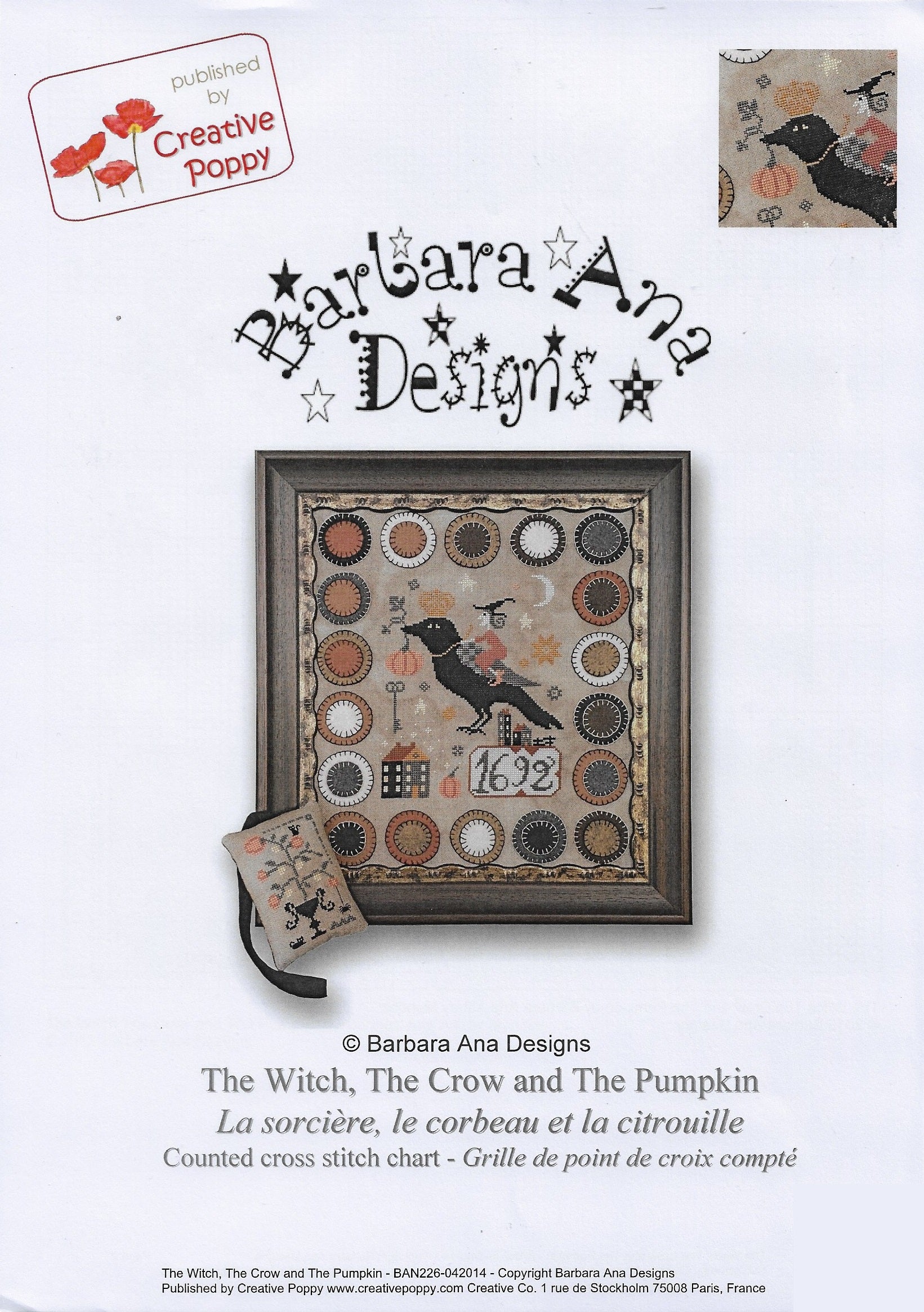 Creative Poppy Barbara Ana Designs The Witch, The Crow and The Pumpkin primative halloween cross stitch pattern