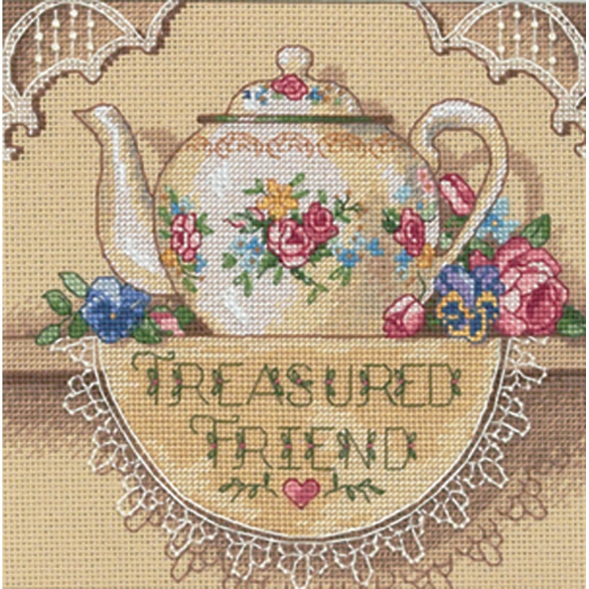 Dimensions Gold Collection Petites Treasured Friend Teapot 6904 cross stitch kit