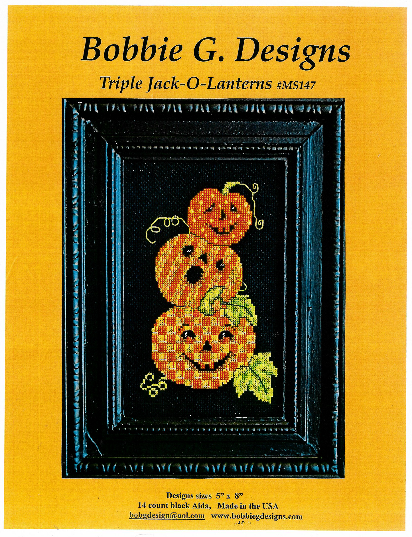 Bobbie G. Triple Jack-O-Lanterns Halloween cross stitch pattern