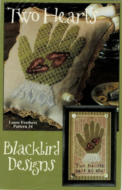Blackbird Two Hearts cross stitch pattern