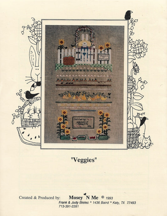 Mosey 'N Me Veggies cross stitch sampler pattern