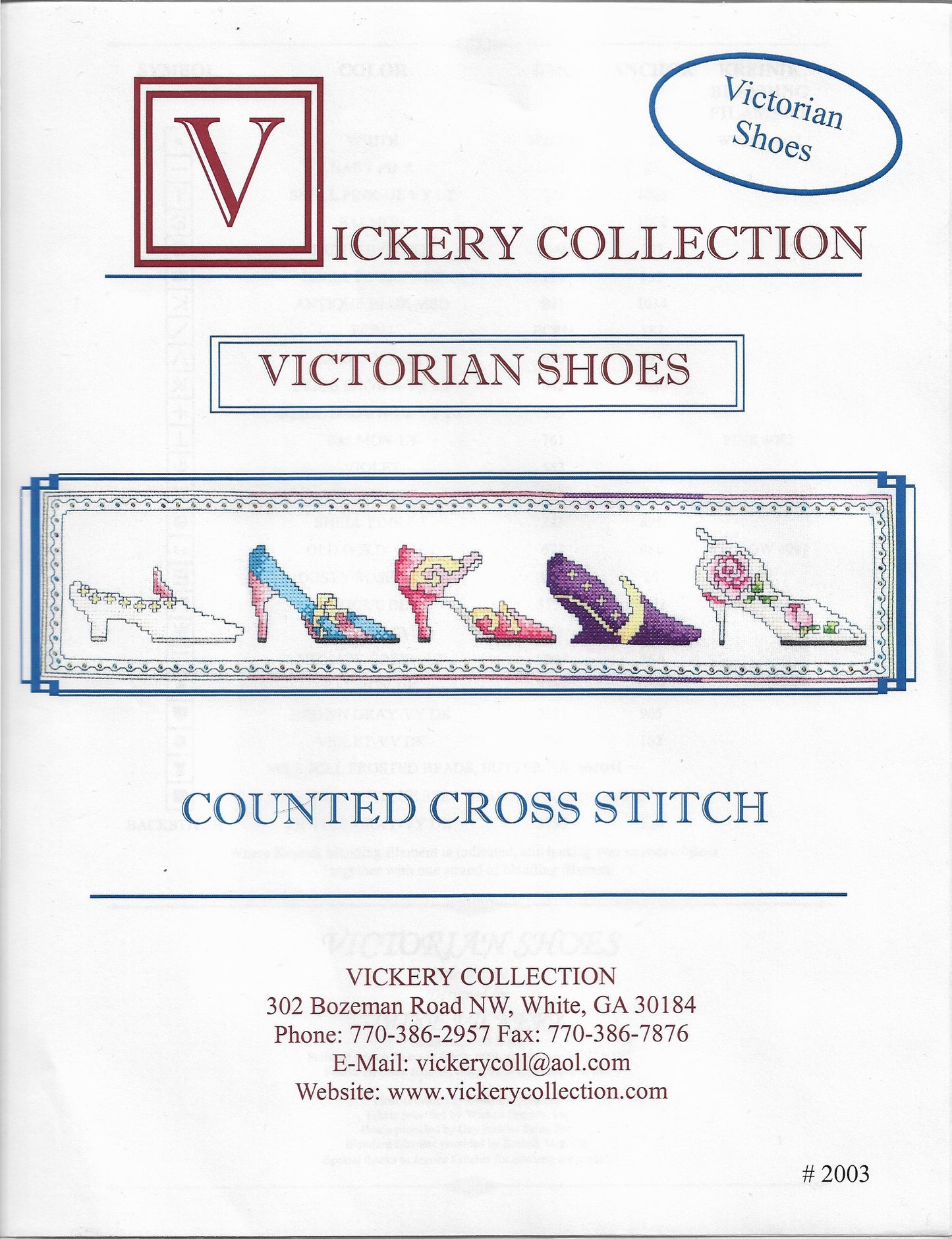 Vickery Collection Victorian Shoes cross stitch pattern