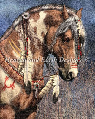 Heaven and Earth designs war pony laura prindle native american war horse cross stitch pattern