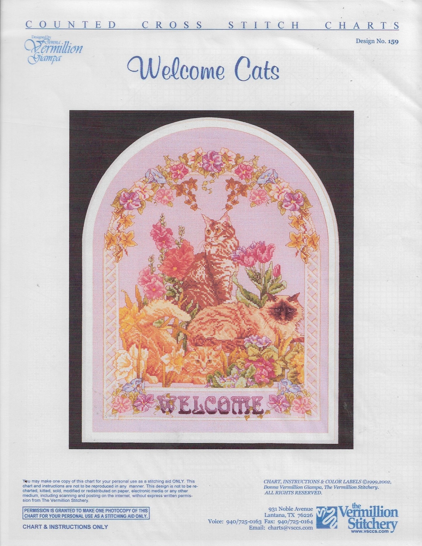 Vermillion Society Welcome Cats cross stitch pattern