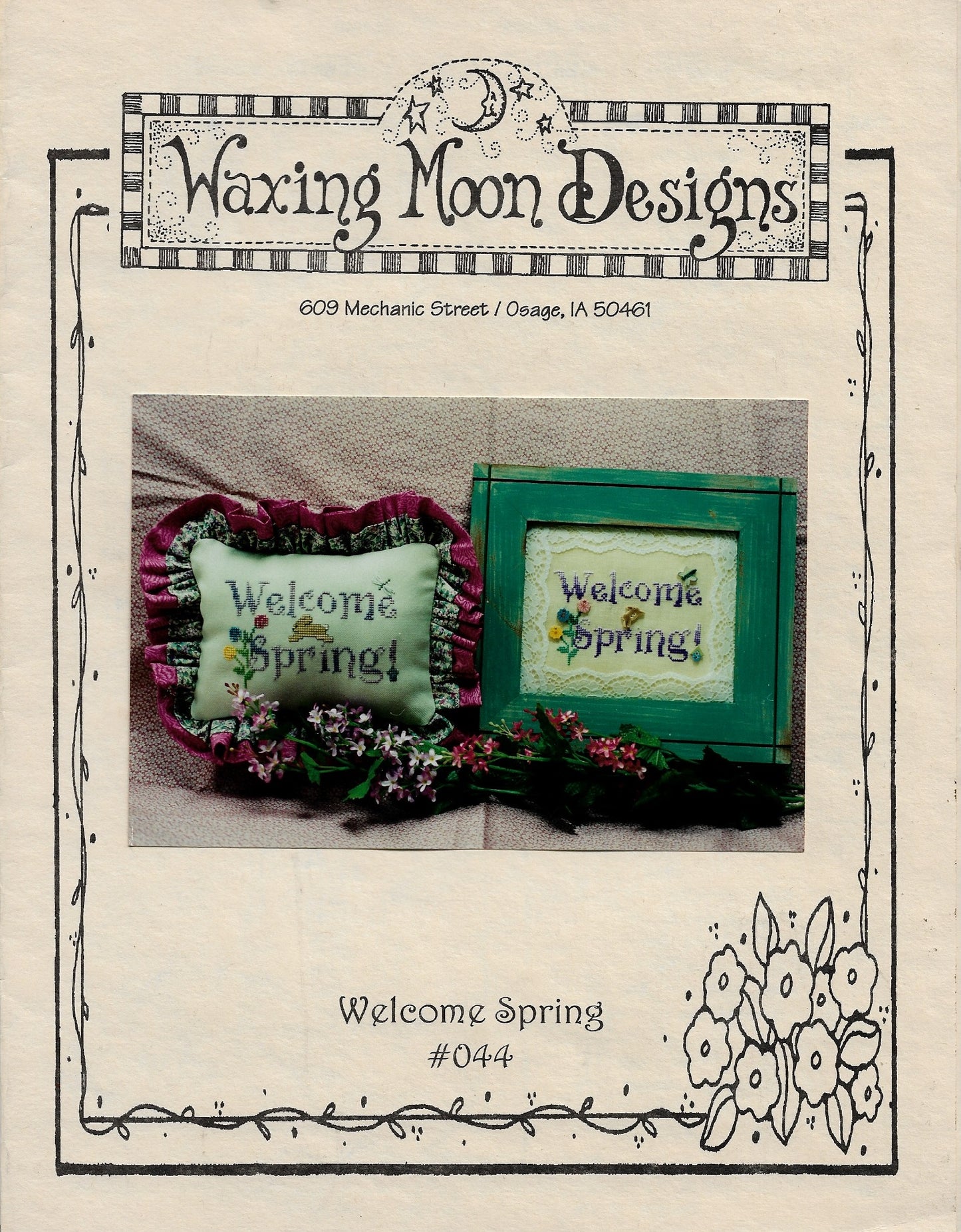 Waxing Moon Welcome Spring cross stitch pattern