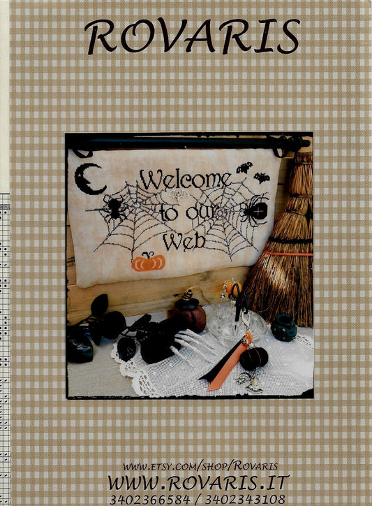Rovaris Welcome to Our Web w/charm halloween cross stitch pattern
