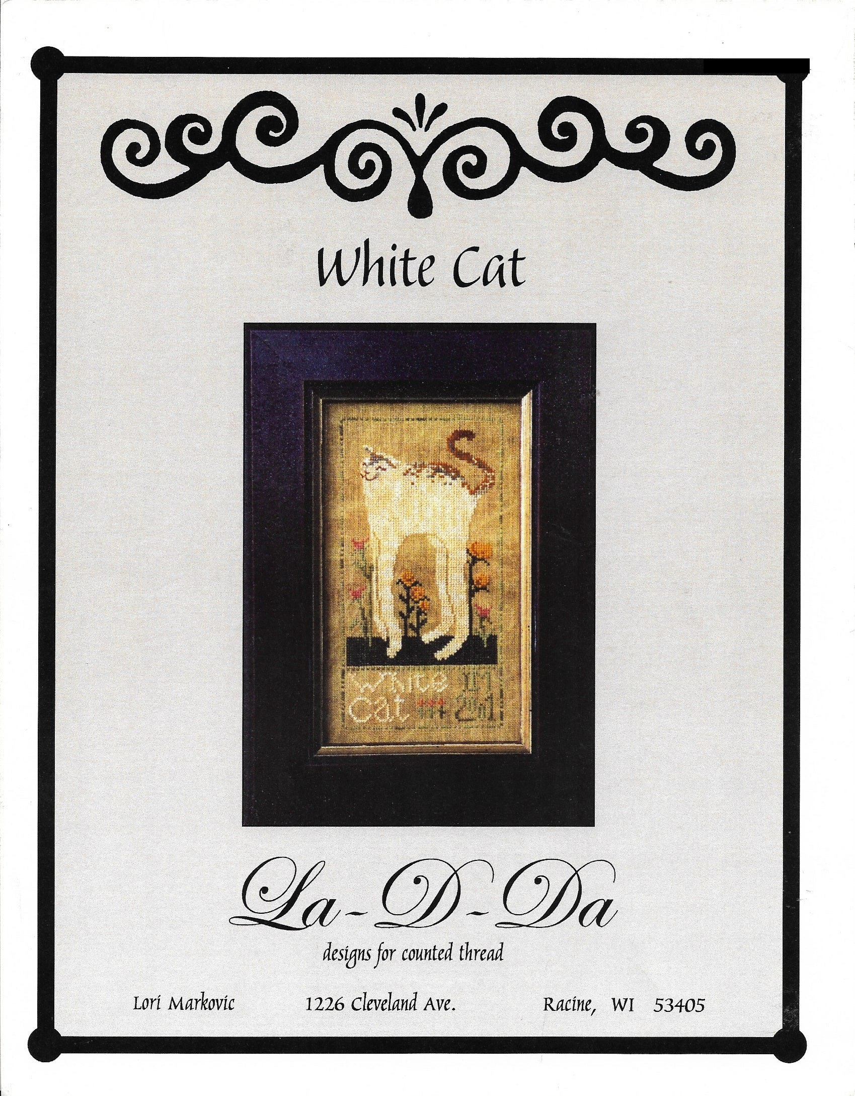 La-D-Da White Cat cross stitch pattern