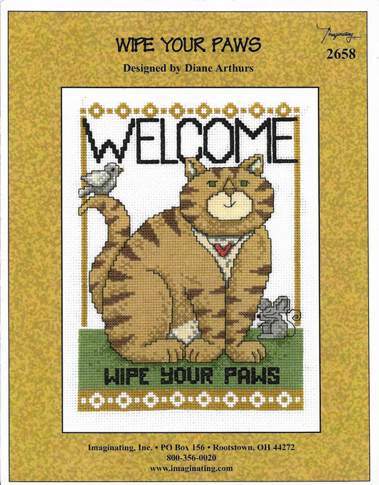 Imaginating Wipe Your Paws 2658 cat cross stitch pattern
