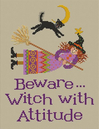 Sue Hillis witch hazel halloween cross stitch pattern