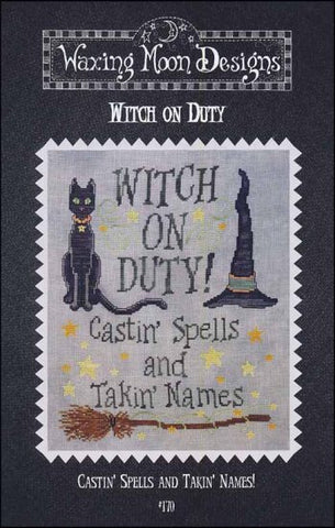 Waxing Moon Witch on Duty cross stitch pattern