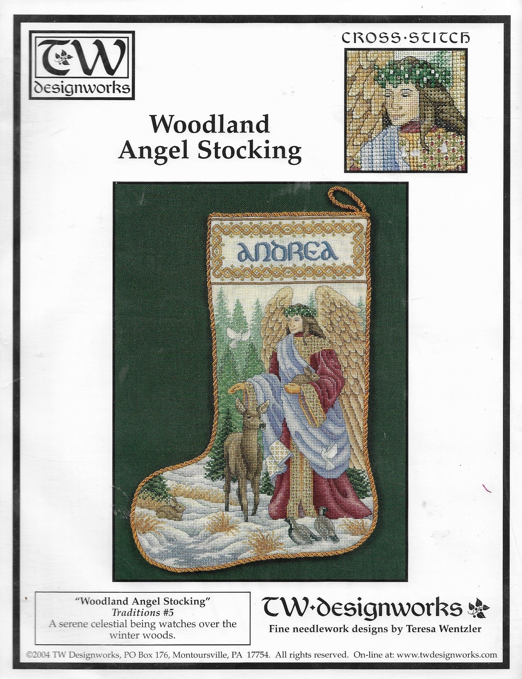 Teresa Wentzler Designworks Woodland Angel Stocking Christmas cross stitch pattern