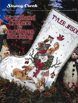 Stoney Creek Woodland Critters & Snowman Stocking LFT476 Christmas cross stitch stocking pattern