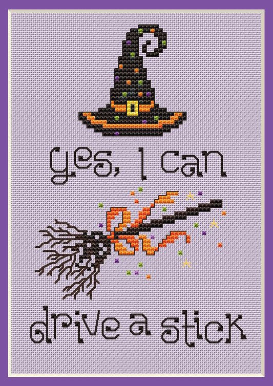 Sue Hillis Yes I Can Drive A Stick PS164 Halloween cross stitch pattern
