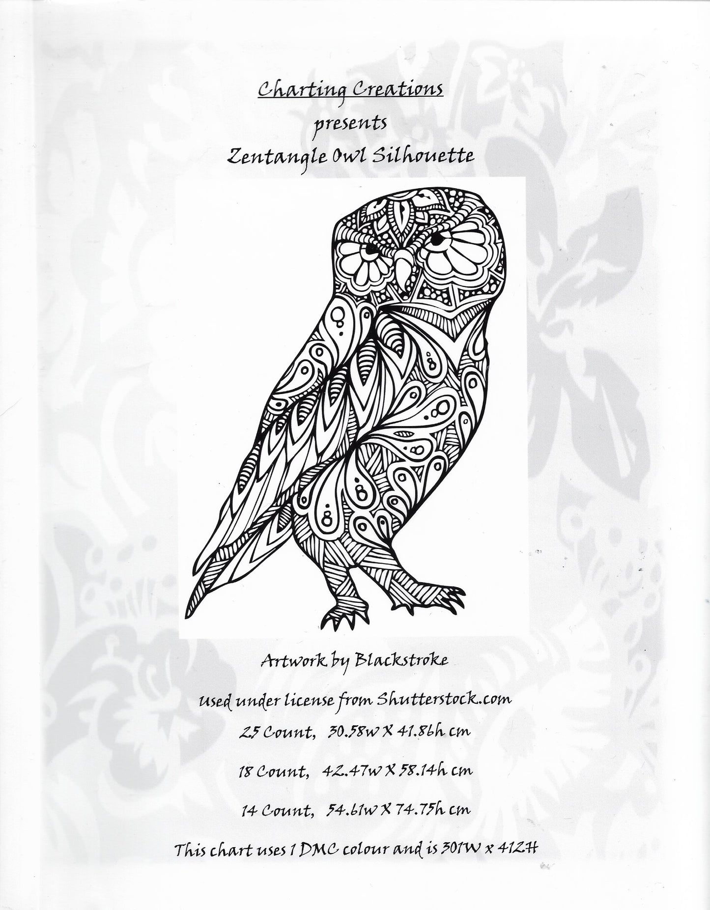 Charting Creations Zentangle Owl Silhouetter cross stitch pattern