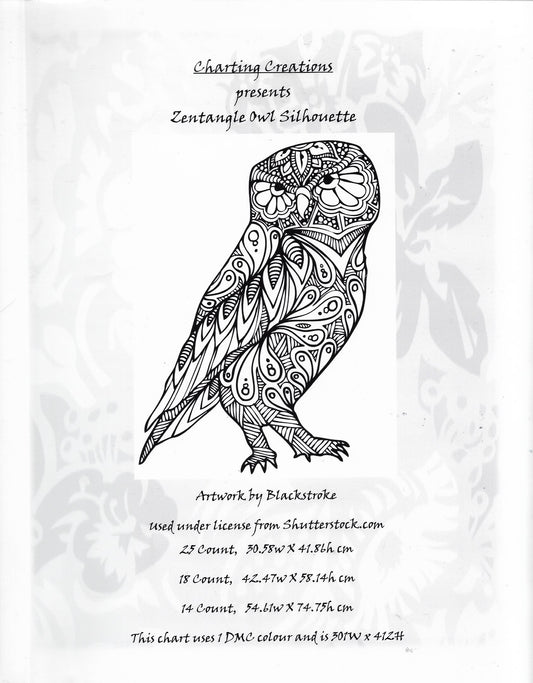 Charting Creations Zentangle Owl Silhouetter cross stitch pattern